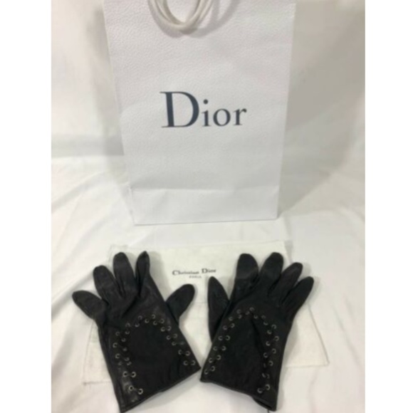 Christian Dior Womens Gloves Black Leather Cotton - Picture 8 of 12